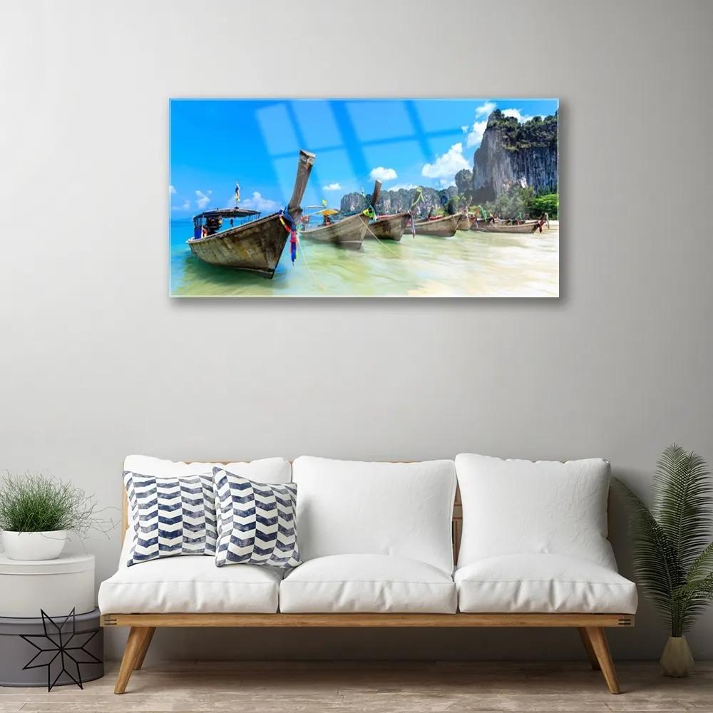 Obraz na skle Loďka more pláž krajina 140x70 cm