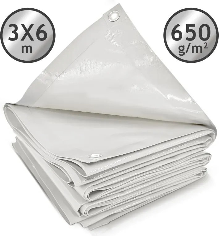 JAGO Plachta 650 g/m², hliníkové oká, biela, 3 x 6 m