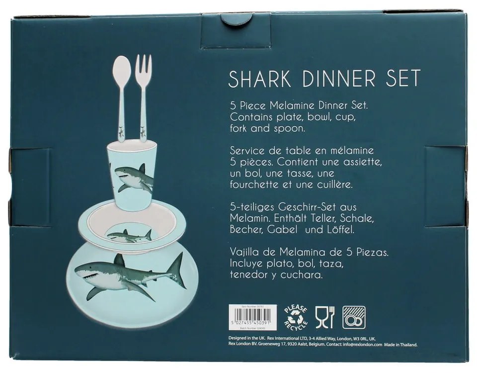 Detská jedálenská súprava 5 ks Sharks – Rex London