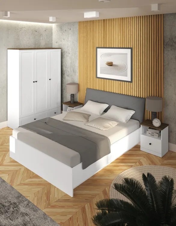 MODERNÝ NOČNÝ STOLÍK LILIE 12 BIELY V PROVENSÁLSKOM ŠTÝLE, BIELA/DUB LEFKAS