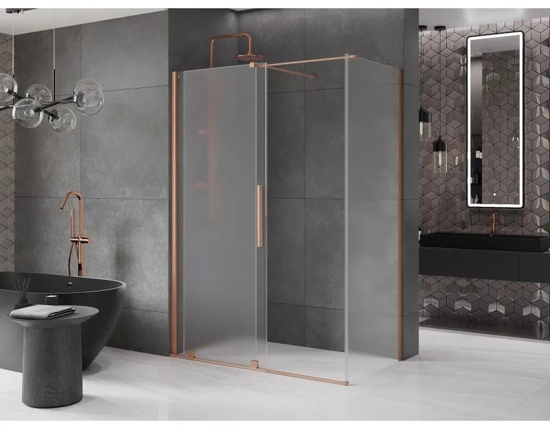 Mexen Velar, sprchový kút s posuvnými dverami 140 x 75 cm, 8mm sklo námraza, medená matná, 871-140-075-31-65