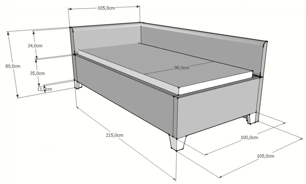 Mrava Čalúnená jednoposteľ LYRA Rozmer: 200x90, Farba nožičiek: biela, Bočné čelo: Ľavé