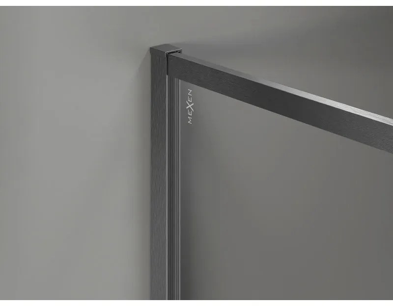 Mexen, Mexen Kioto-XF sprchová stena s rámom 90 x 202 cm, priehľadná 10 mm, pištoľovo sivá kartáčovaná - 800-090-104-66-00-X
