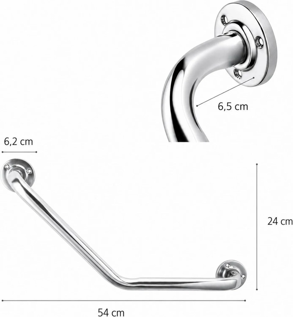 Erga Foxi, rohové kúpeľňové madlo pre seniorov 54cm, chrómová, ERG-YKA-P.FOXI-CHR