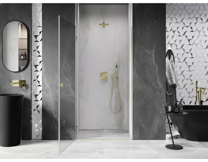 Mexen, Mexen Lunar-B výklopné sprchové dvere ľavé 85 cm, transparentné, brúsené zlaté - 832-085-000-55-00-L