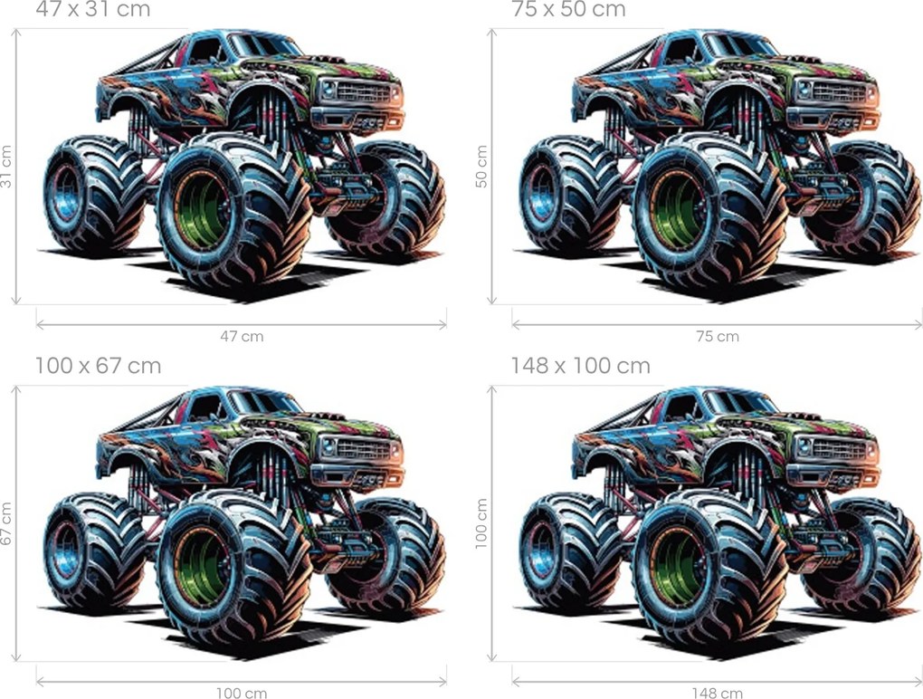 Monster truck 03 textilná samolepiaca nálepka na stenu hárok 47 x 31 cm