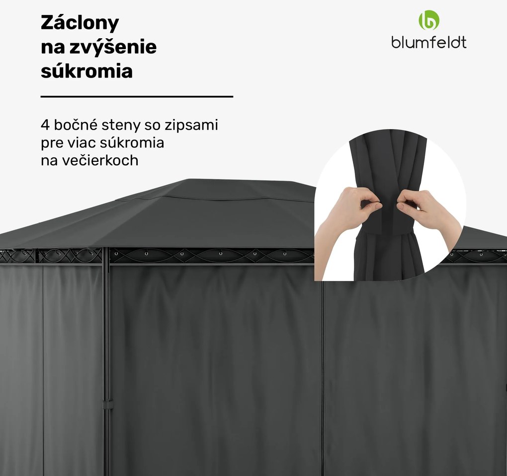 Blumfeldt Mondo 3x4 altánok s kovovým rámom a 4 bočnými stenami