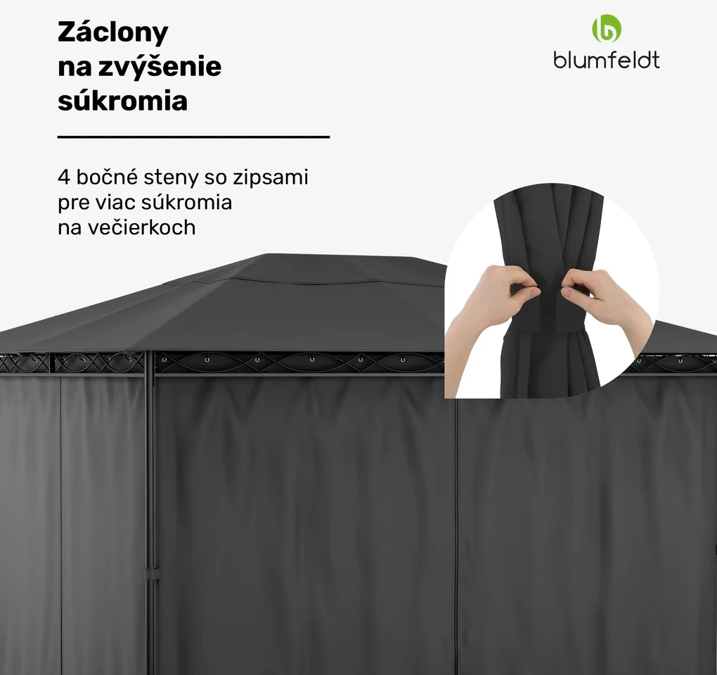 Blumfeldt Mondo 3x4 altánok s kovovým rámom a 4 bočnými stenami