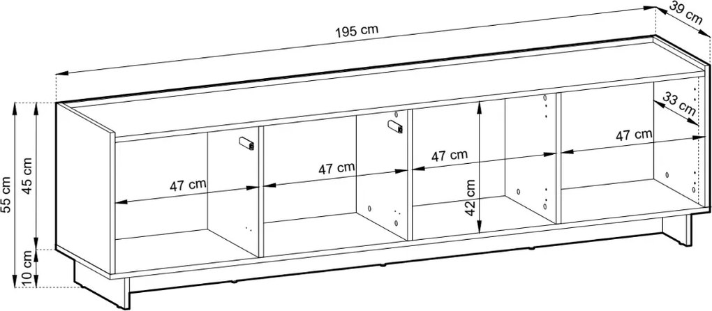 TV STOLÍK IMPERIAL KARAMELOVÝ DUB 195 cm