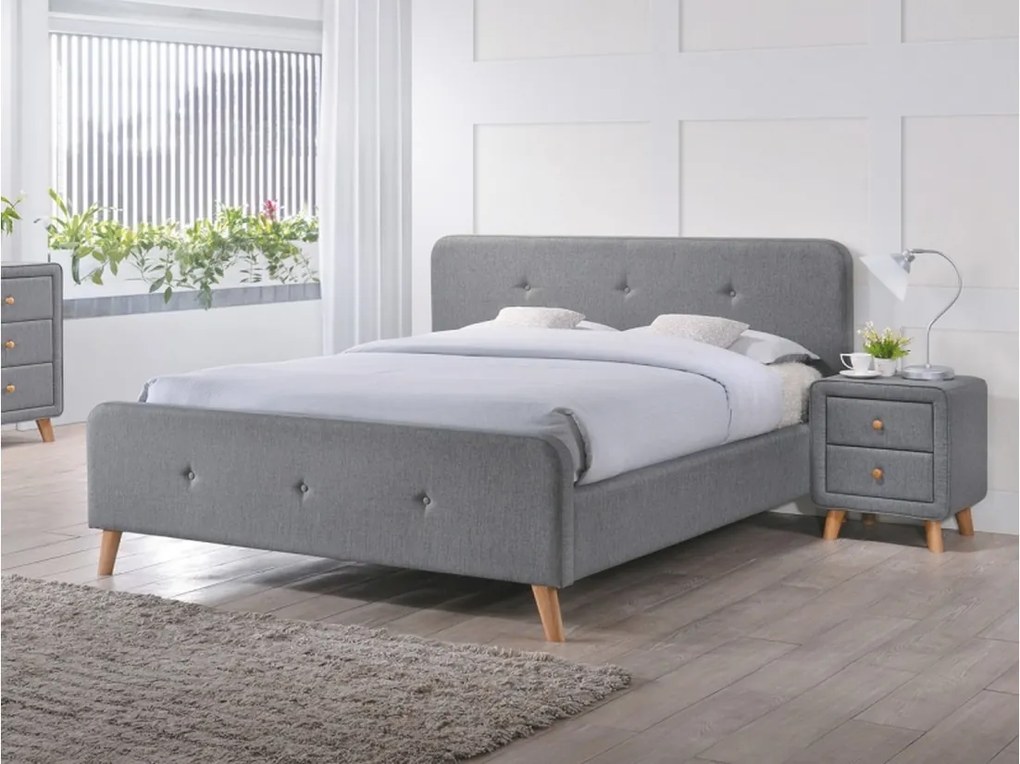Čalúnená posteľ MALIBU + rošt, 140x200, sivá/dub