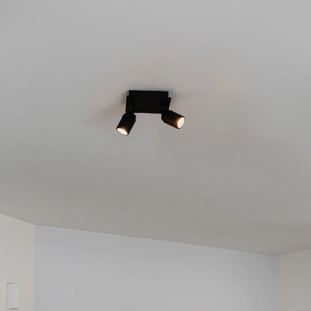 Moderné kúpeľňové bodové svetlo čierne štvorcové 2-žiarovkové IP44 - Ducha