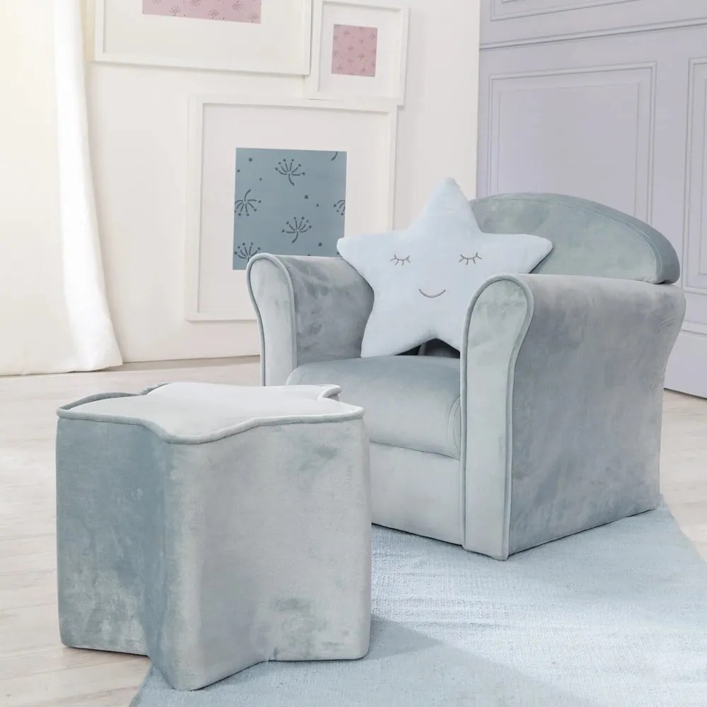 Svetlomodré zamatové detské kresielko Lil Sofa – Roba