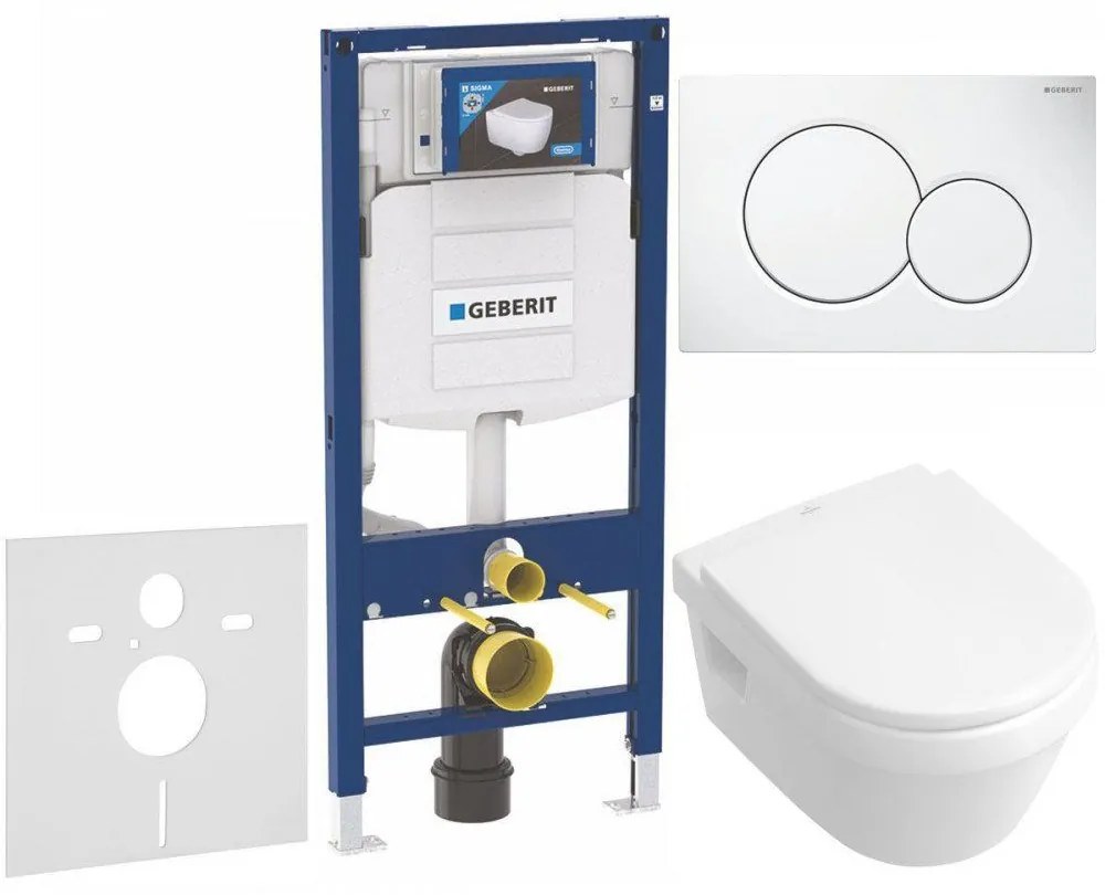 GEBERIT Duofix súprava 5v1 - inštalačný modul, závesné WC DirectFlush a Softclose sedátko VILLEROY &amp; BOCH Architectura, tlačítko Sigma01, 115.770.11.5 (alpská biela), 111.300.00.5 NB1