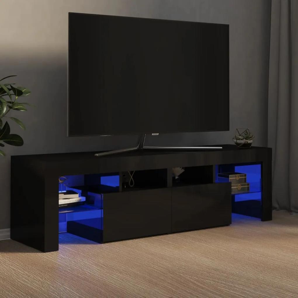 TV skrinka s LED svetlami lesklá čierna 140x36,5x40 cm