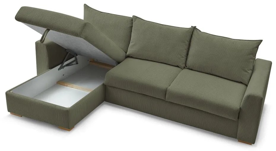 Zelená menčestrová rozkladacia rohová pohovka (variabilná) Augustin – Bobochic Paris