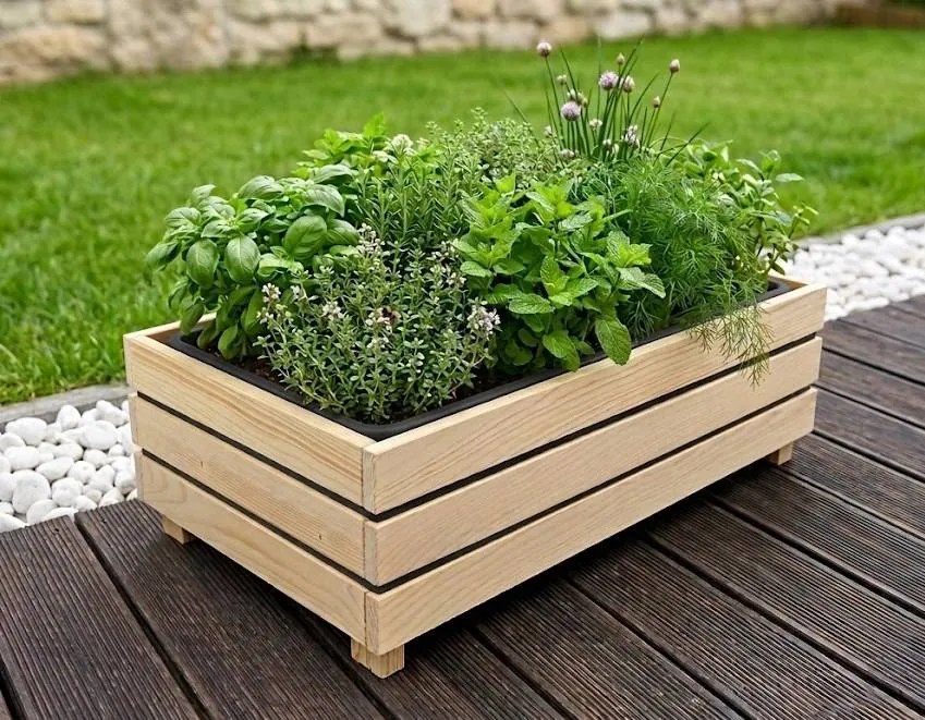 AMADEA Dřevěný designový vyvýšený záhon s nádobou uvnitř, 76x43,6x24cm