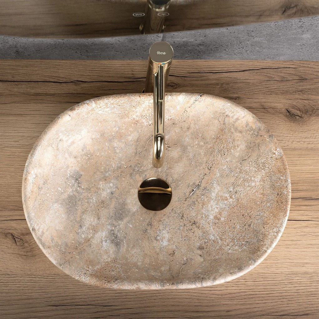 Rea Amelia, umývadlo na dosku 480x345x135 mm, imitácia kameňa Savana Matt, REA-U3000