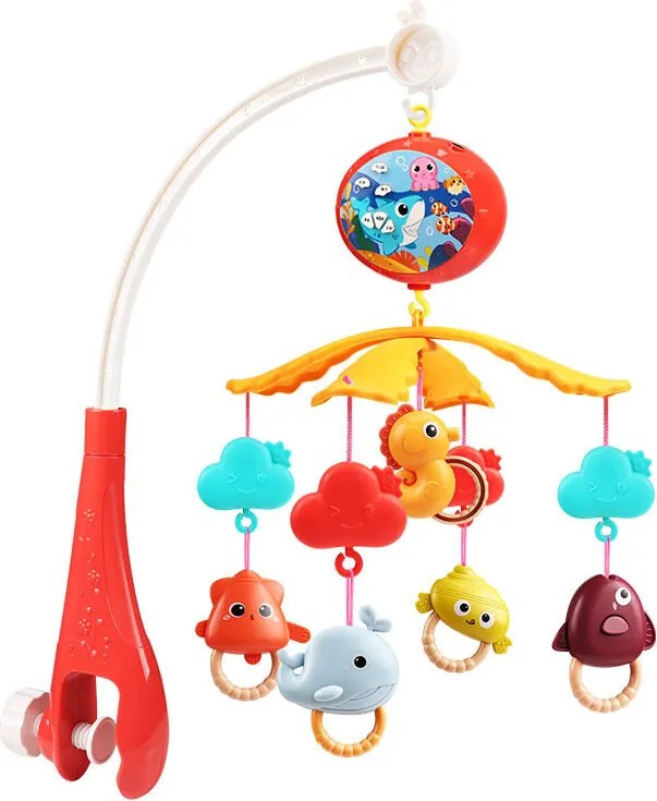 LEAN Toys Kolotoč na posteľ s diaľkovým ovládaním Projektor Zvuky Červená