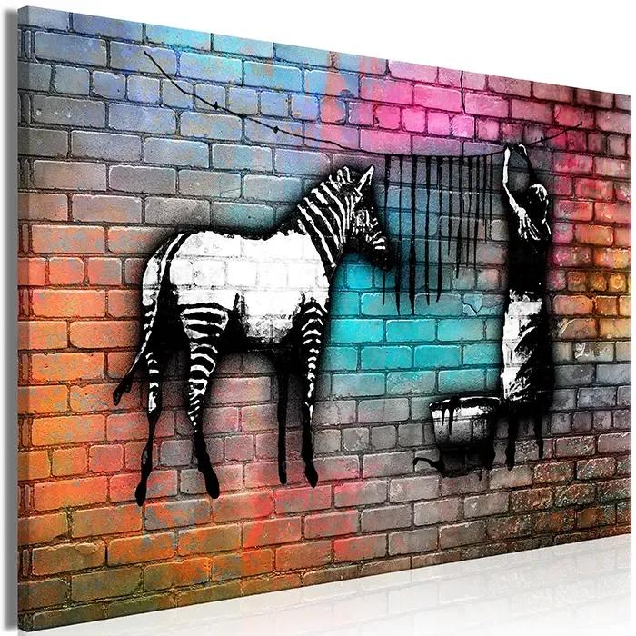 Artgeist Obraz - Washing Zebra - Colourful Brick (1 Part) Wide Veľkosť: 30x20, Verzia: Na talianskom plátne