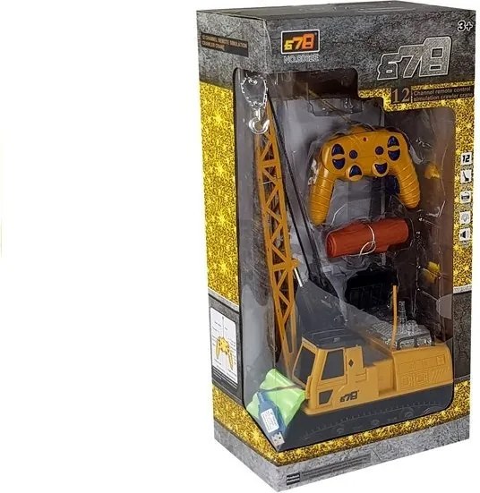 LEAN Toys Stavebné vozidlo na diaľkové ovládanie RC žeriav Pohyblivé rameno Svetlá žlté