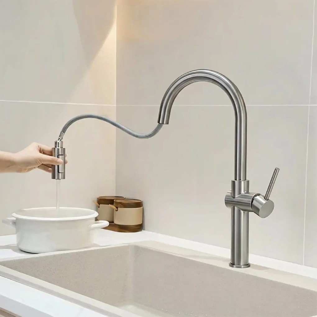 Rea Fresh High, kuchynská batéria s výsuvnou spŕškou, brúsená oceľ, REA-B6330