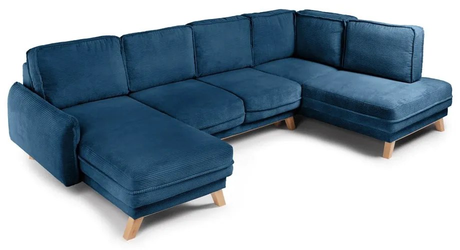 Modrá menčestrová rozkladacia rohová pohovka (pravý roh/do tvaru "U") Tori – Bonami Selection