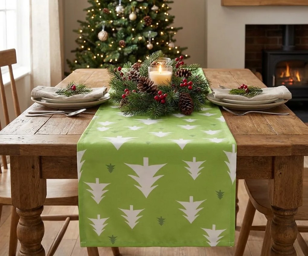 Textilný behúň na stôl SCANDI TREES 40x140 cm, zelený