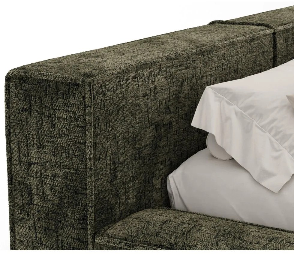 Tmavozelená čalúnená dvojlôžková posteľ s úložným priestorom s roštom 160x200 cm Voliera – Maison de Rêve