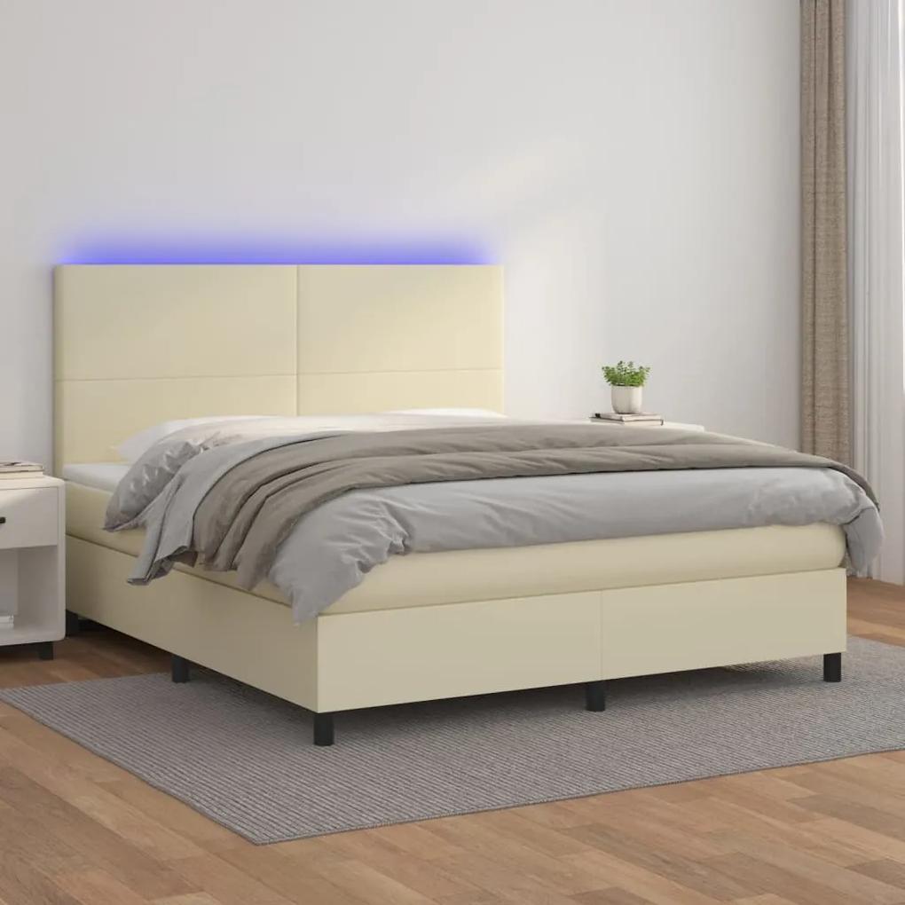 Boxspring posteľ s matracom a LED krémová 160x200 cm umelá koža 3135833