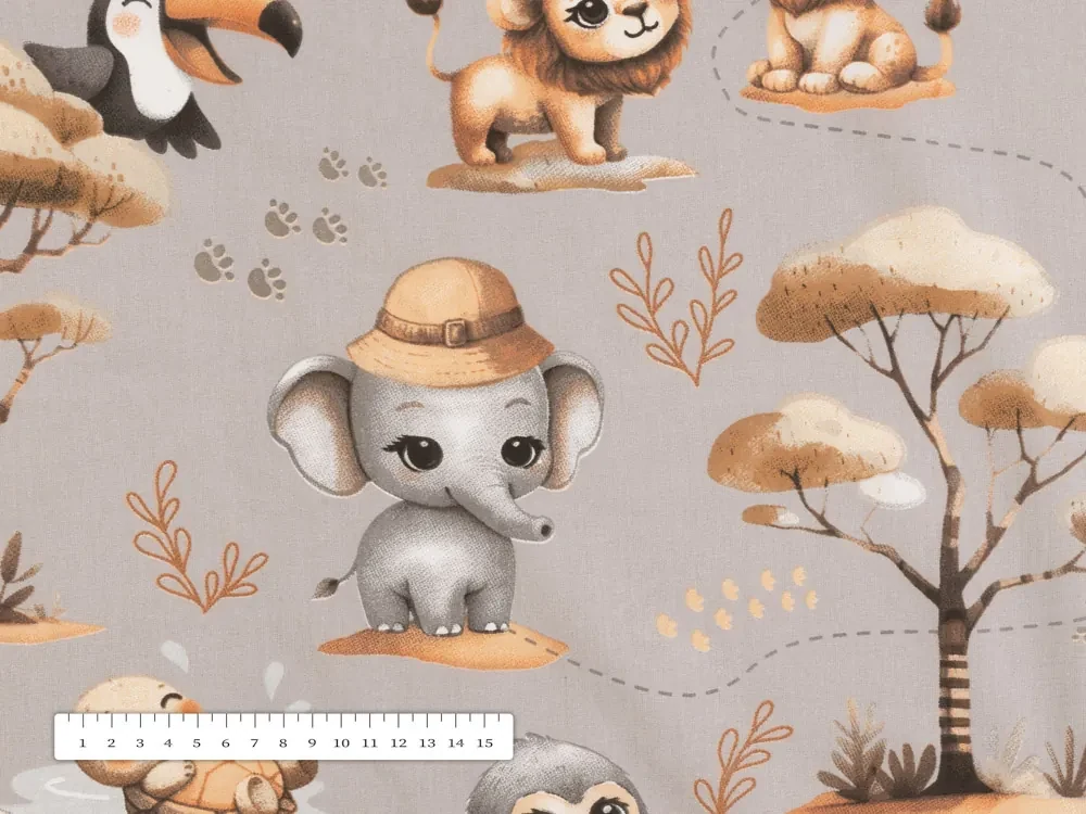 Biante Detský bavlnený behúň na stôl Sandra SA-514 Africké zvieratká na sivom 45x140 cm