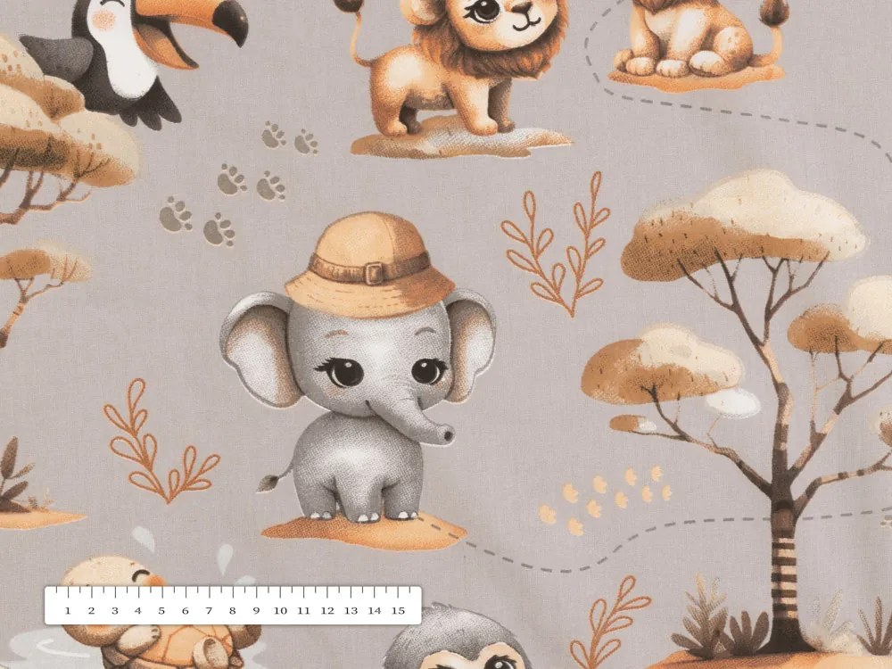 Biante Detský bavlnený oválny obrus Sandra SA-514 Africké zvieratká na sivom 50x100 cm