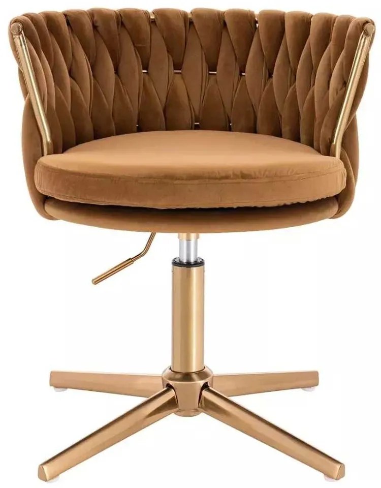 LuxuryForm DESIGN Stolička LYON VELUR na zlatom kríži - medová