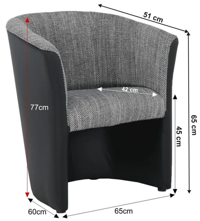 Tempo Kondela Klubové kreslo, ekokoža čierna/ látka sivá šenil Lava 5, CUBA