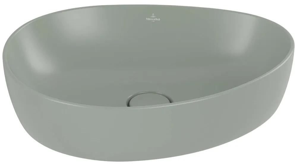 VILLEROY &amp; BOCH Antao asymetrické umývadlo na dosku bez otvoru, bez prepadu, 510 x 400 mm, Morning Green, s povrchom CeramicPlus, 4A7351R8