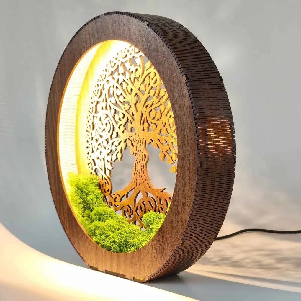 Strom života LED lampa z dreva a machu | ZIVENA: HDF - Orech 20 cm 4785-115180 LED0610