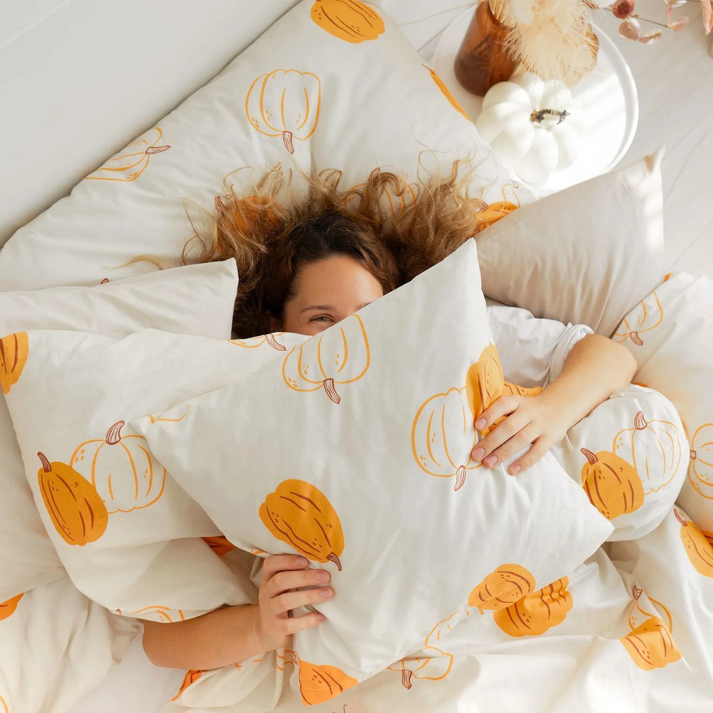 Goldea bavlnené posteľné obliečky - jesenné tekvice 150 x 200 a 50 x 60 cm
