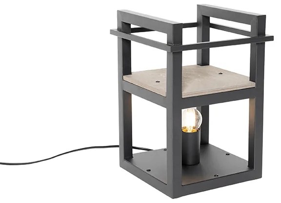 Priemyselná stolná lampa čierna s drevom - Cage Rack
