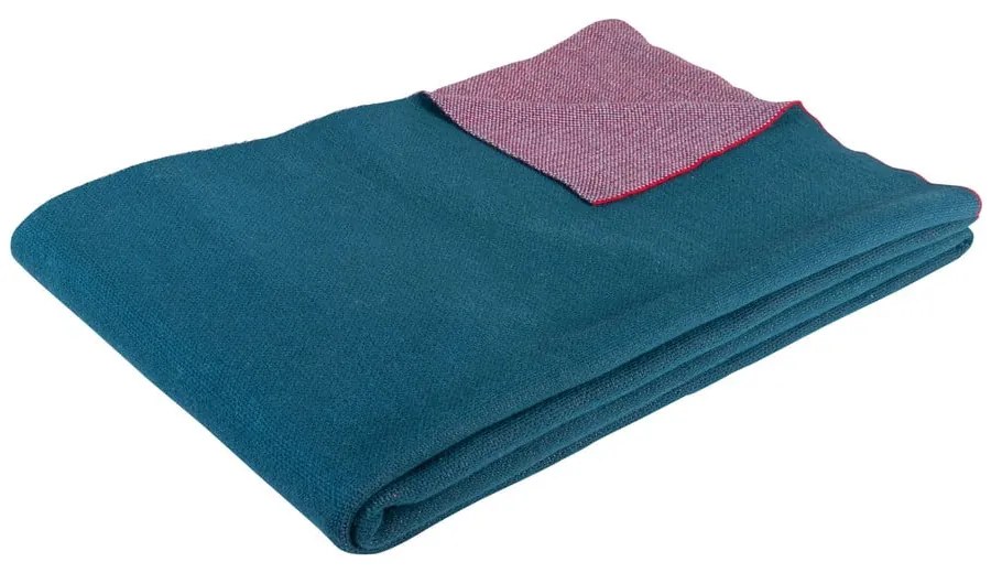 Fialovo-zelený bavlnený pléd Hübsch Cozy, 130 x 200 cm