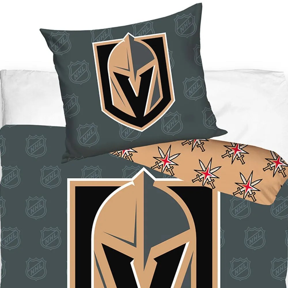 Hokejové posteľné obliečky NHL Vegas Golden Knights - motív Shields - 100% bavlna renforcé - 70 x 90 cm + 140 x 200 cm