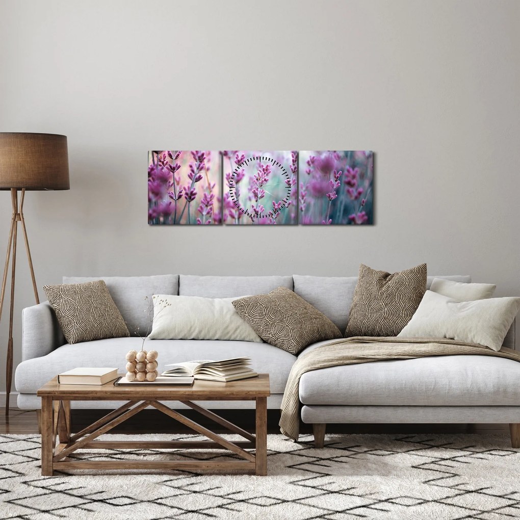 Obraz - Levanduľa (s hodinami) (90x30 cm)
