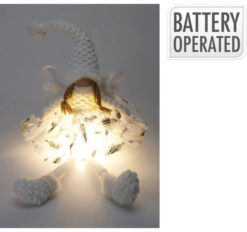 Vianočná dekorácia Anjel dievča sediace LED, 60 cm, biela