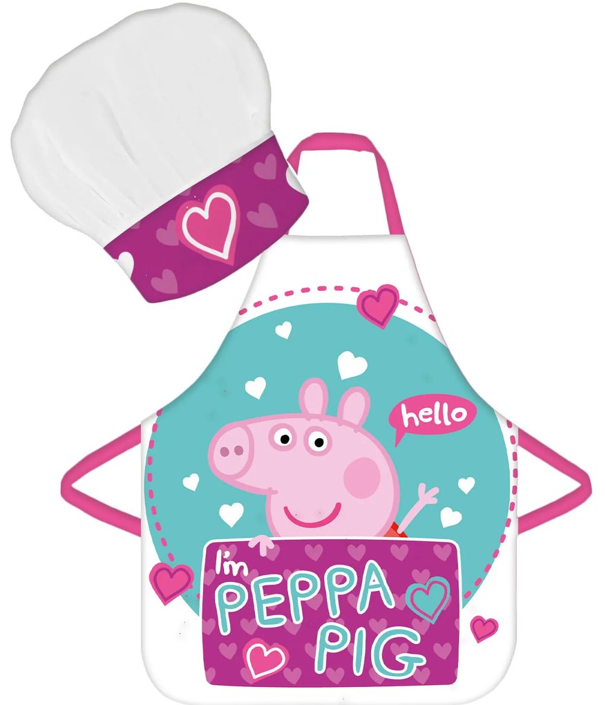 DETSKÁ ZÁSTERA S ČIAPKOU PEPPA PIG 45X50 CM, 2X33CM VZOROVANÁ