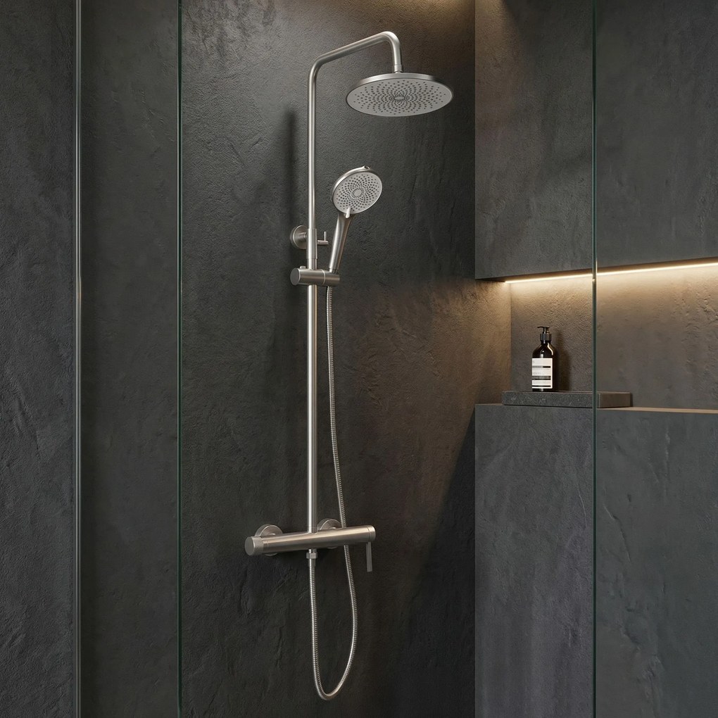 Rea RIVO, sprchová súprava s pákovou batériou, brúsená oceľ, REA-P9498