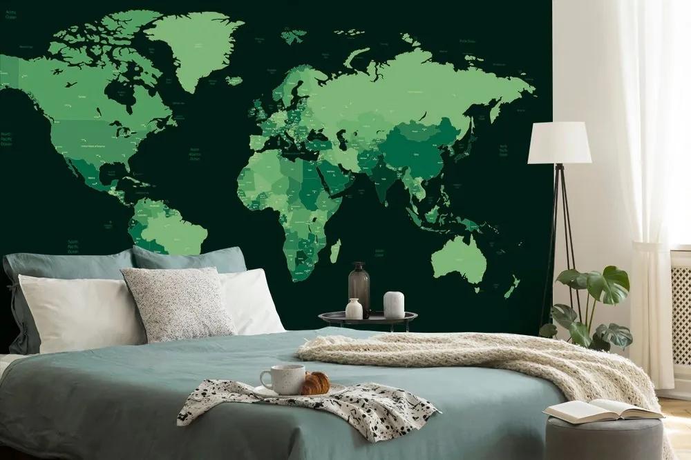 Samolepiaca tapeta detailná mapa sveta v zelenej farbe - 300x200