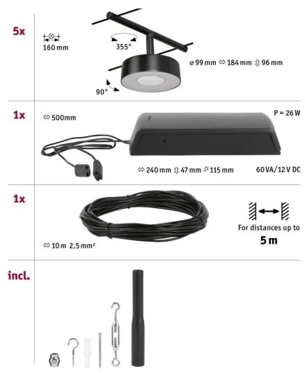 Paulmann 94479 - SADA 5xLED/5W Bodové svietidlo CIRCLE 230V čierna