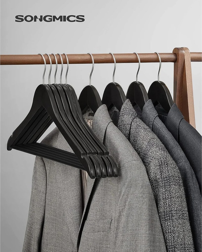 Drevené vešiaky, sada 10 kusov, s ramennými zárezmi, čierne