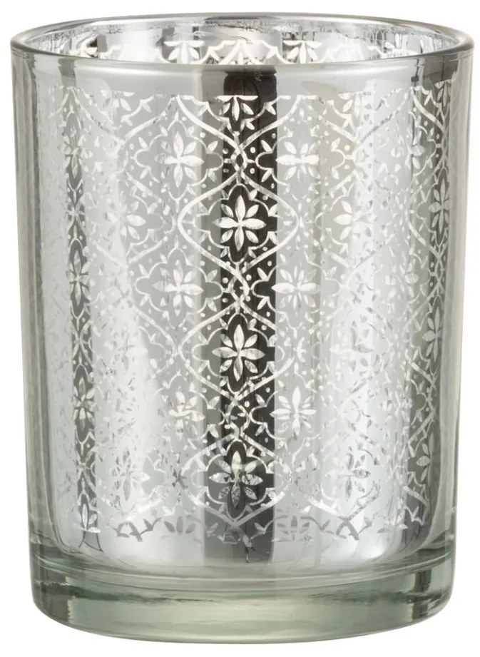 Strieborný sklenený svietnik s ornamentami S - 10 * 10 * 12,5 cm