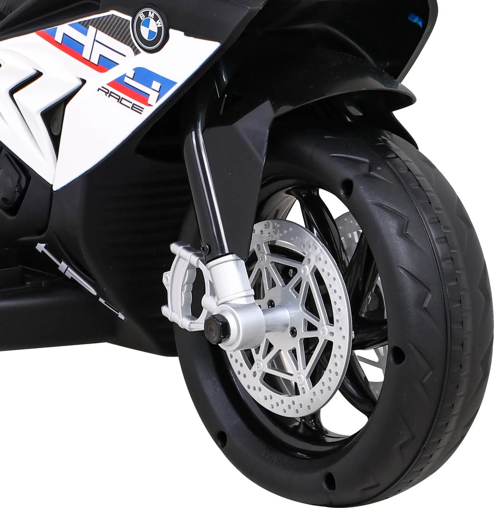 Ramiz BMW HP4 Detský motocykel na batérie biely + 3 kolieska + LED + MP3 USB + ekokoža