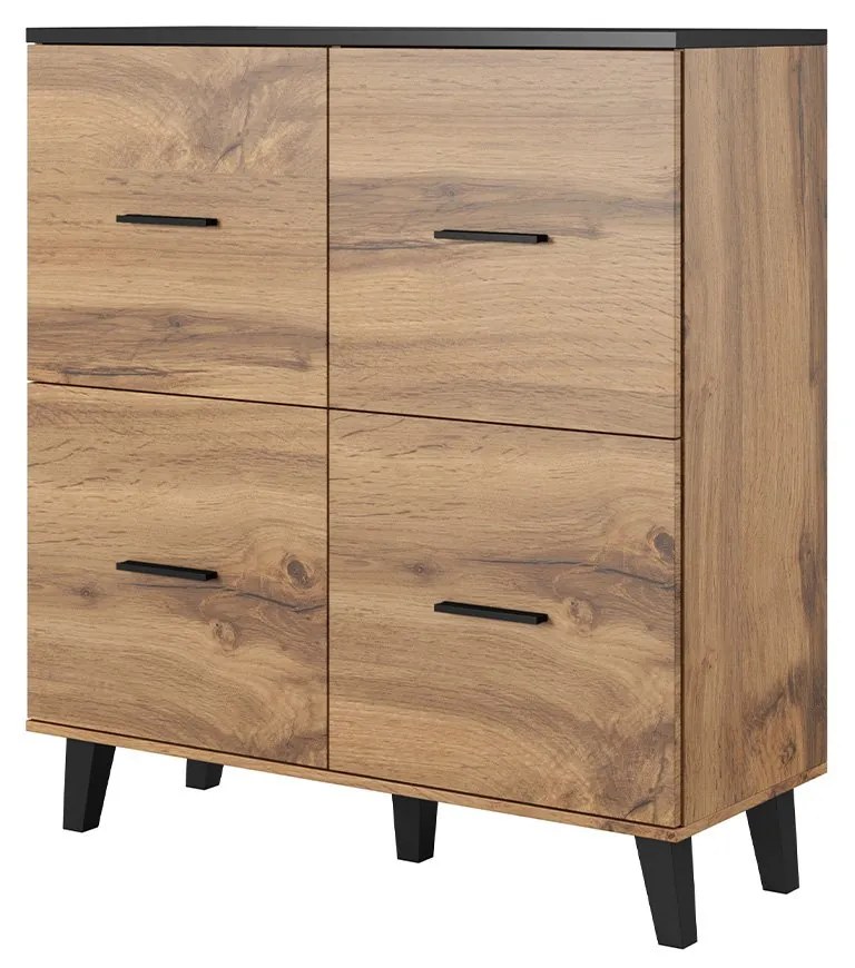 Komoda Sanna 110 4D, Farby: briliantovo biela matná / dub sonoma