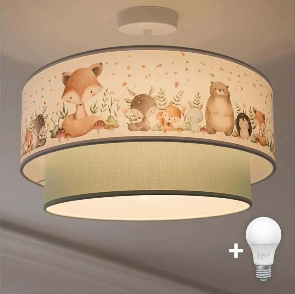 Brilagi-LED Detské prisadené stropné svietidlo BOBO 1xE27/60W/230V Ø 40 cm biela/zelená/so zvieracím motívom